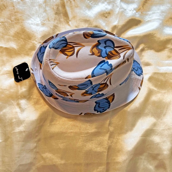 FEDORA HAT, UNISEX, BLUE & BROWN, 100% COTTON, BY JULES & JAMES, TAGS ON, NEVER - Picture 2 of 6